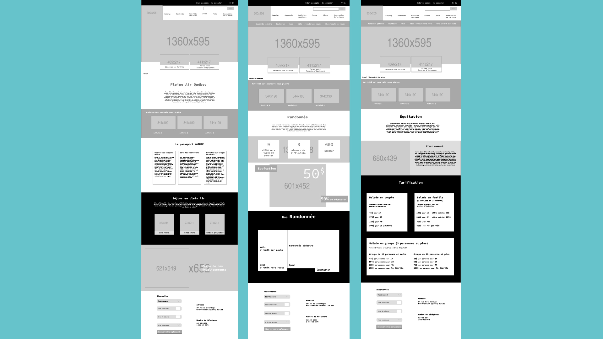 Vu en planche des maquettes UX.